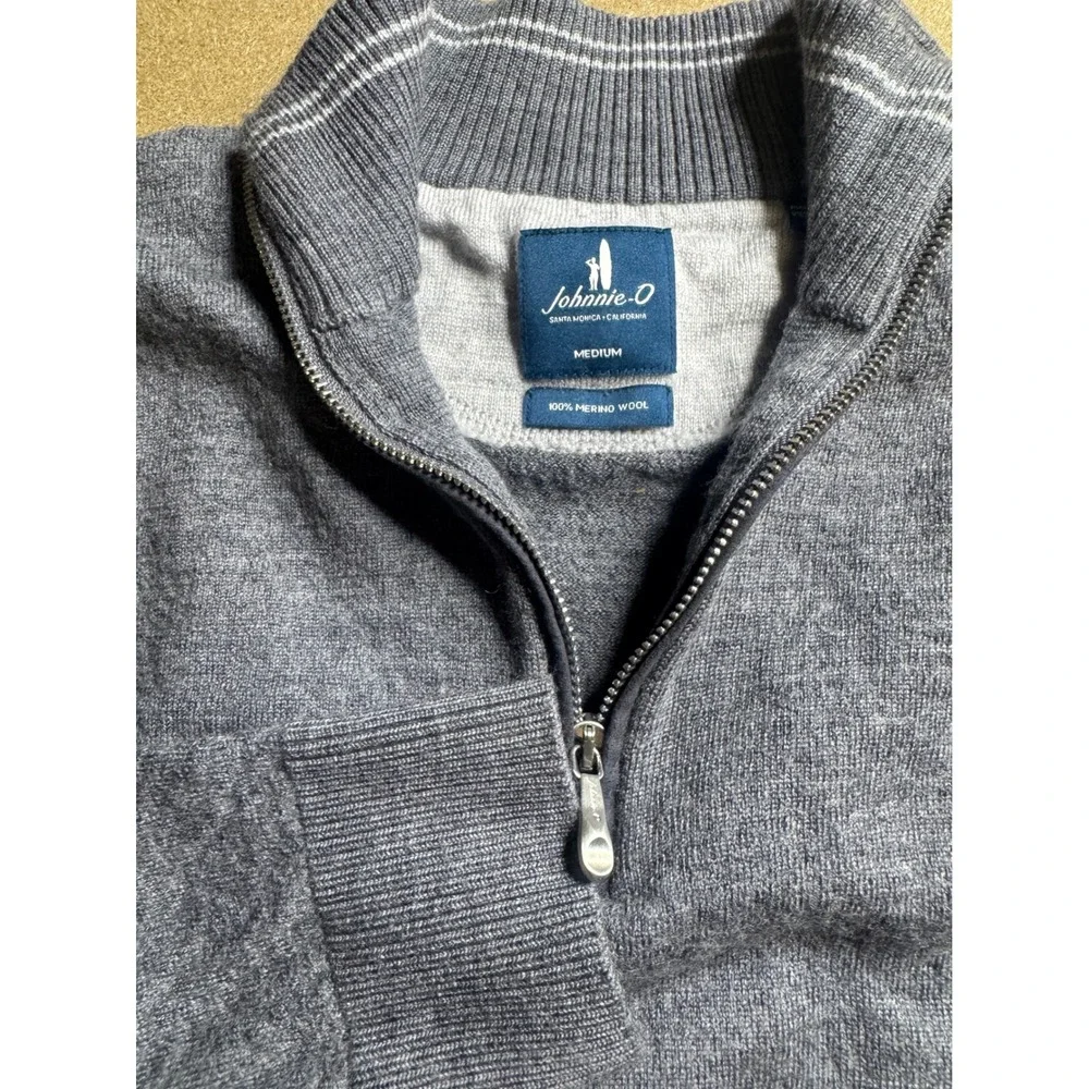 Johnnie-O Mens M Grey 100% Merino Wool Quarter Zip Pullover Sweater Heathered